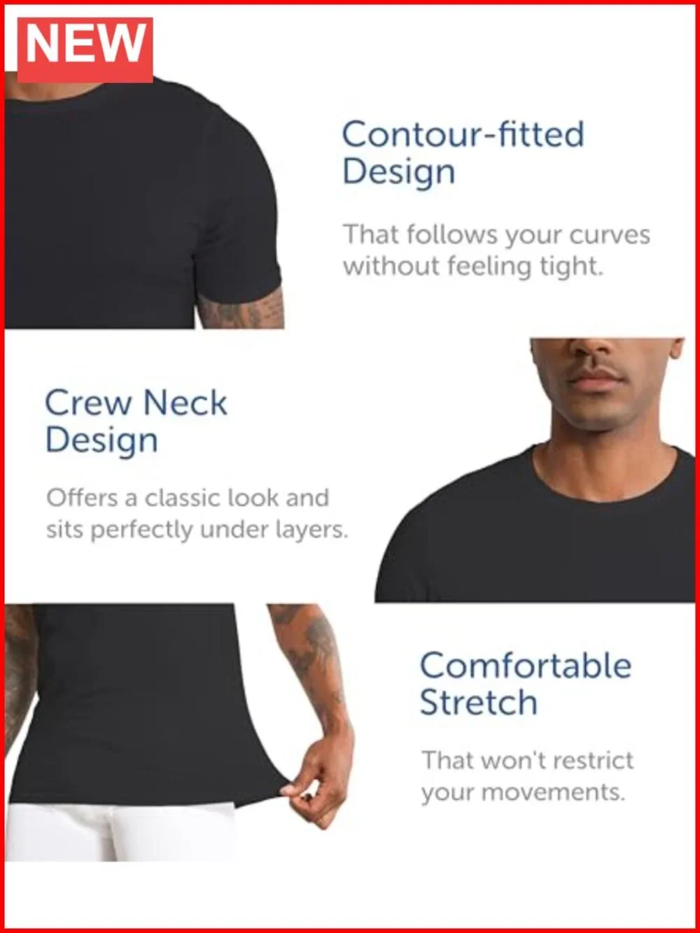 Men's 6-Pack Pure Cotton Crew Neck Undershirts Comfortable Short Sleeve T-Shirts